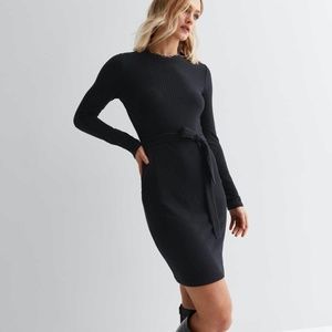 Black Ribbed Long Sleeve Belted Mini FORMAL Dress I SAW IT FIRST